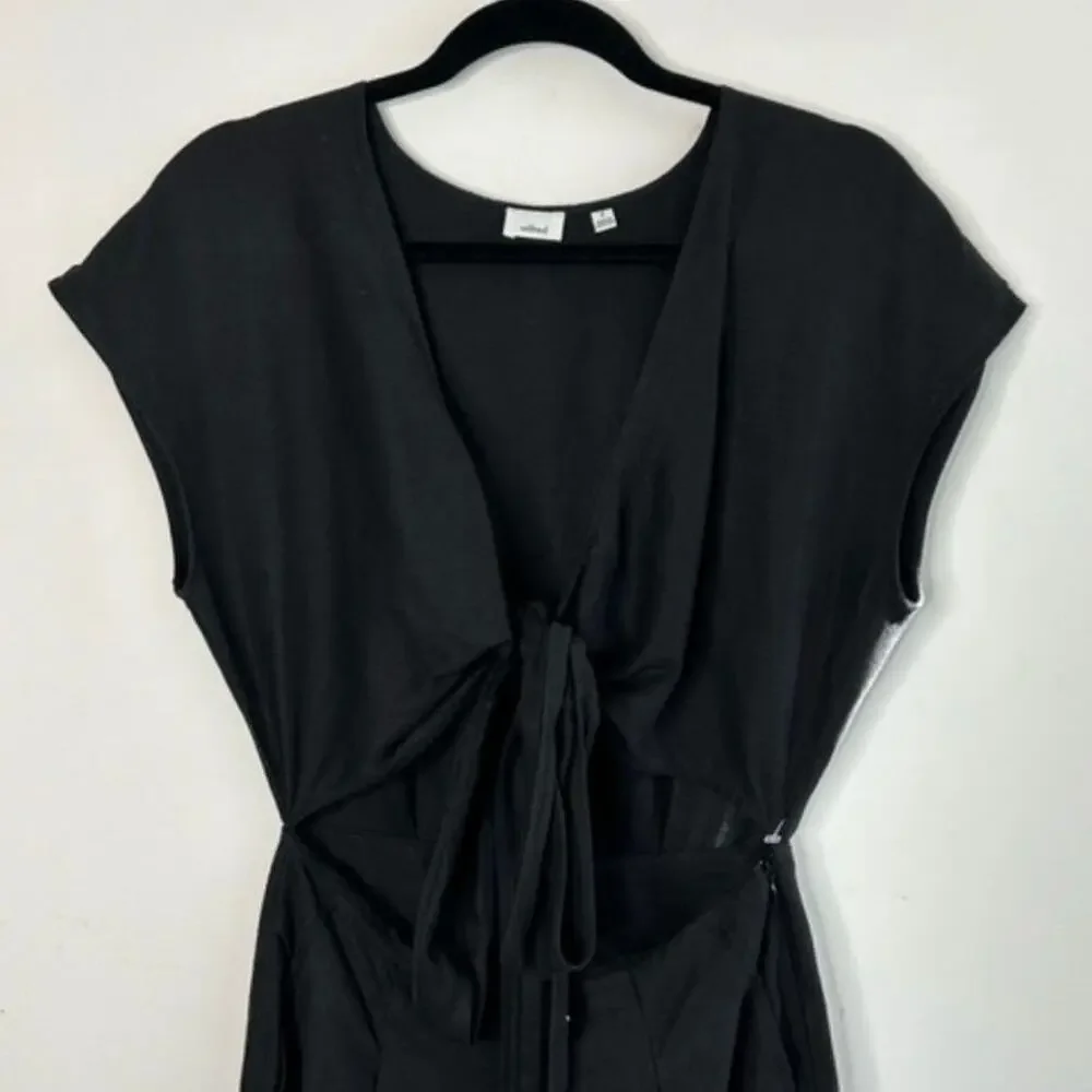 Aritzia Wilfred Brax Linen Blend Cut Out Jumpsuit Women's Size 2 Black Wide Leg